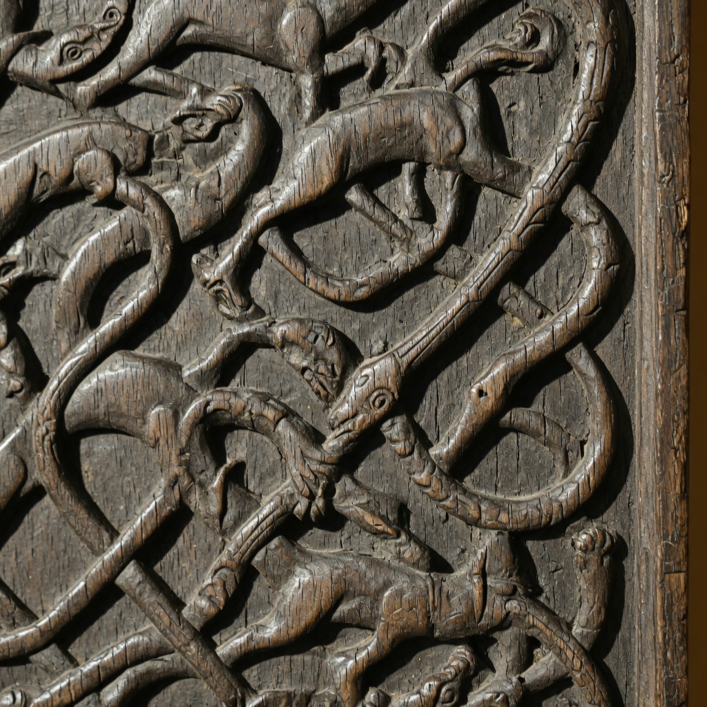 Back cover — Urnes-style carving
